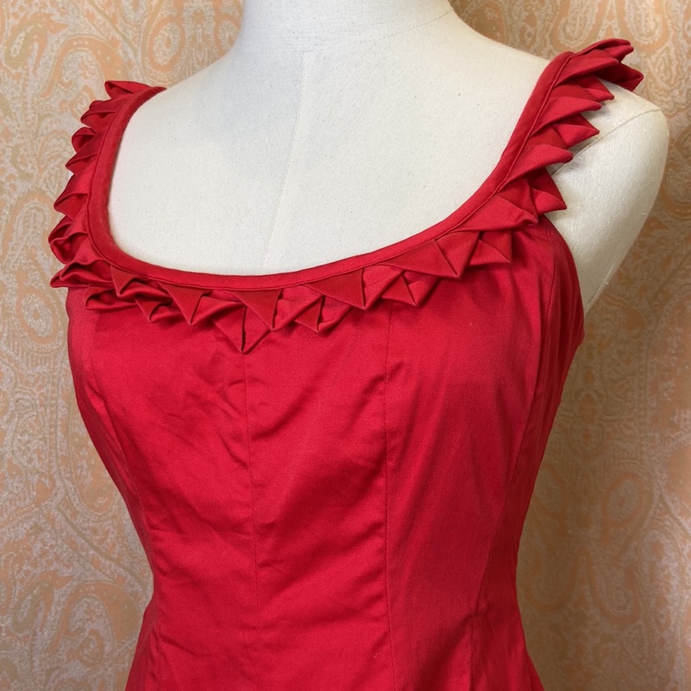 Nine West bright red dress with decorative folded points neckline